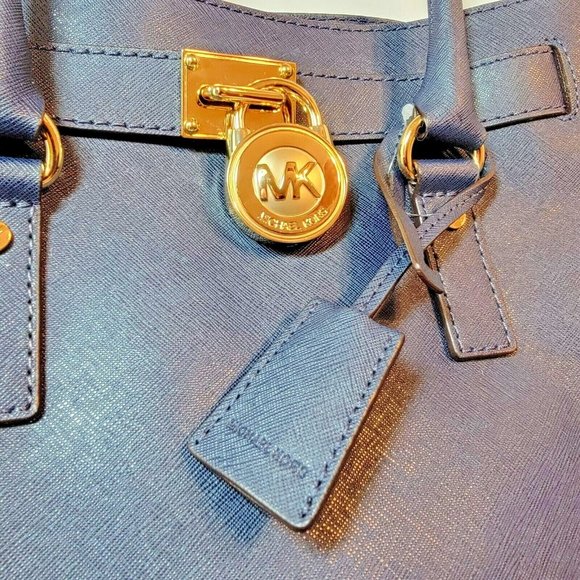 Michael Kors Hamilton Navy Large Tote Genuine Leather Purse MSRP $358 NWT Charm - Picture 2 of 9
